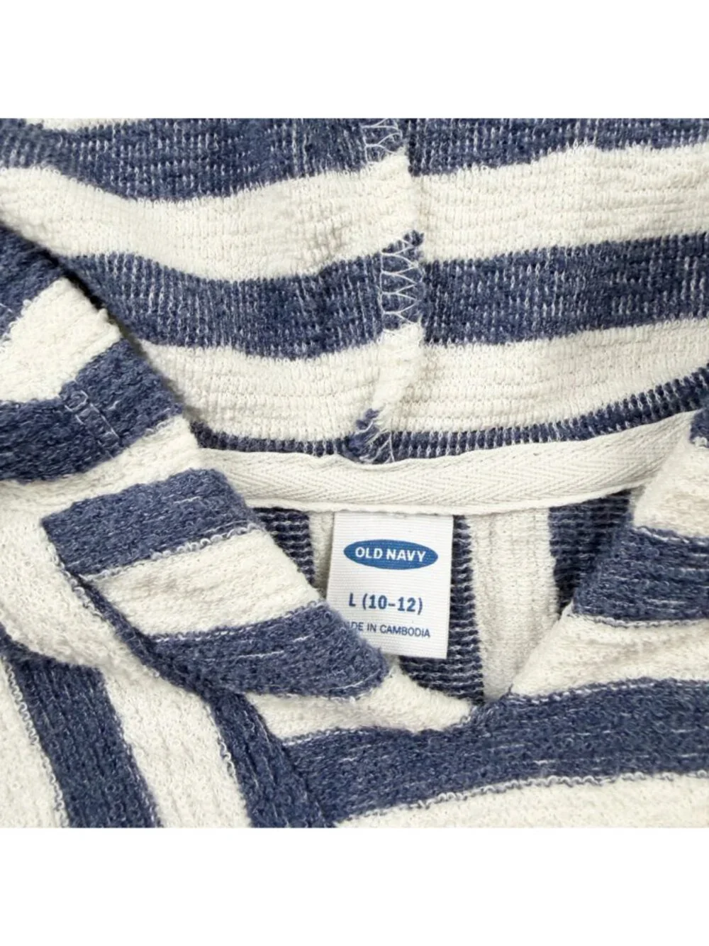 Old Navy Girls Beach Vibes Striped Hooded Pullover Navy White L 10-12